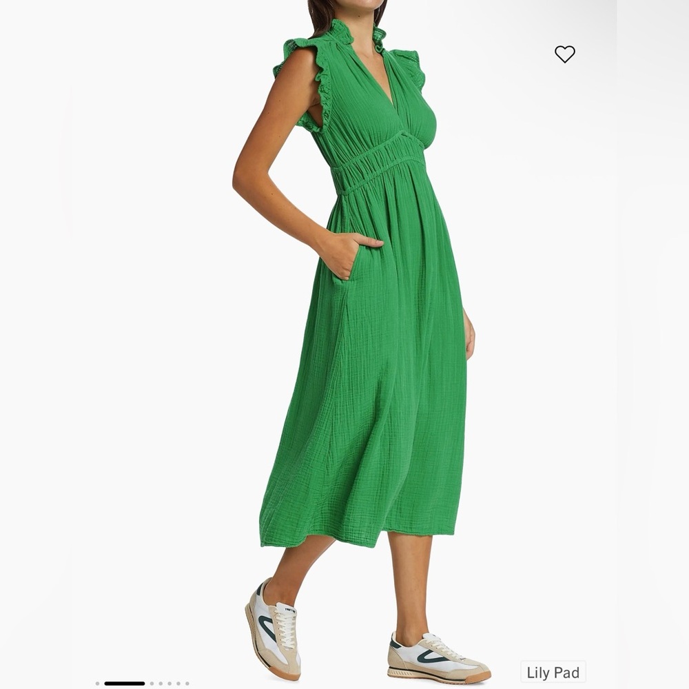 Xirena Peony Ruffled Cotton Midi Dress – Lily Pad Green – XS - Picture 2 of 7